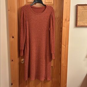 Rust Ribbed Knit Dress
